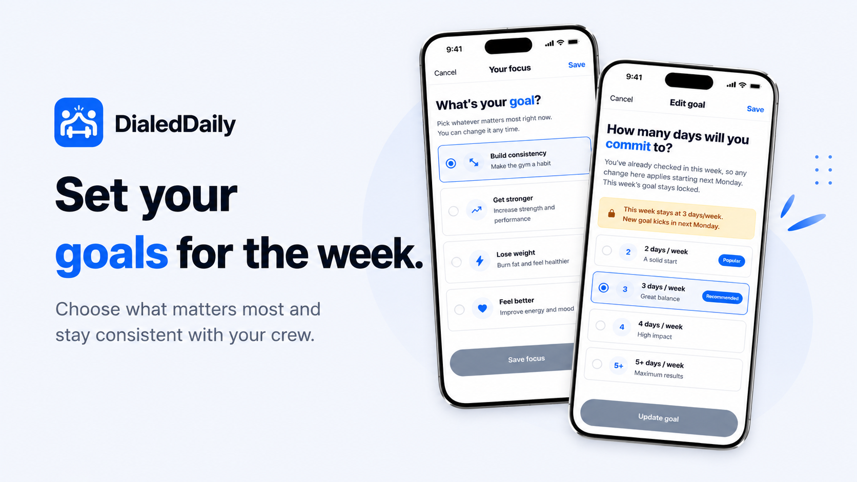 Goals — set your weekly target and track progress